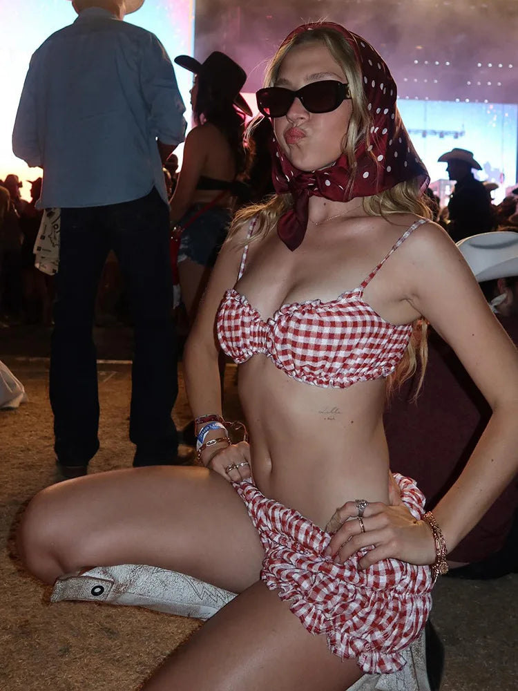 Red Striped Vintage Bikini Set