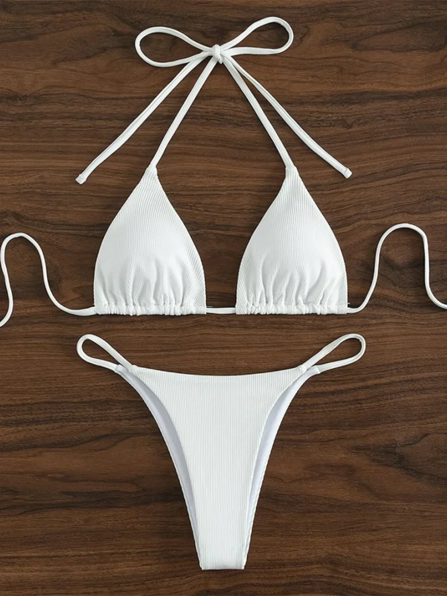 Solid String Thong Bikini Set