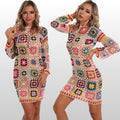 High Neck Granny Square Crochet with Long Sleeve Beach Dress