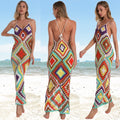 V Neck Backless Crochet Maxi Dress Swimwear Granny Square Cover Up