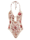 Three Pieces Holter Top V-Neck Keyhole Crochet Monokini