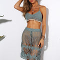 Two Pieces Crochet Push Up Holter Seashell Top Swimwear Cover Up