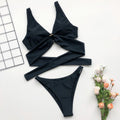 Push Up High Cut V Neck Bandage O'ring Thong Bikini