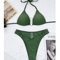 Triangle Solid Green Push Up O'Ring Bikini