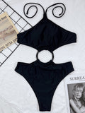 Cut-out Ring Linked Thong Monokini