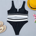Black And White Stitching Sports Sexy V-Neck Bikini