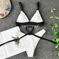 Gothic White and Black Patchwork Metal Ring Bikini