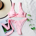 New Push Up Pink Knotted Mid Waist Bikini