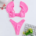 Sweet Pink Ruffle High Cut Thong Bikini