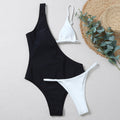 Black and White Hollow Out Push Up Padded Patchwork Backless One Piece Brazilian Monokini