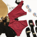 Wine Red One Piece One Shoulder Backless Cut Out Monokini