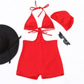 Red One Piece Halter Backless Cut Out Monokini with Cap