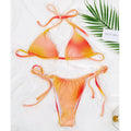 Red Yellow Gradient High Cut Push Up Tied Thong Bikini