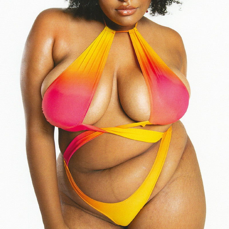 Red Yellow Gradient Plus Size G-String Thong Monokini