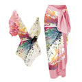 Three Pieces Pastel Print Ruffle V-Neck Monokini